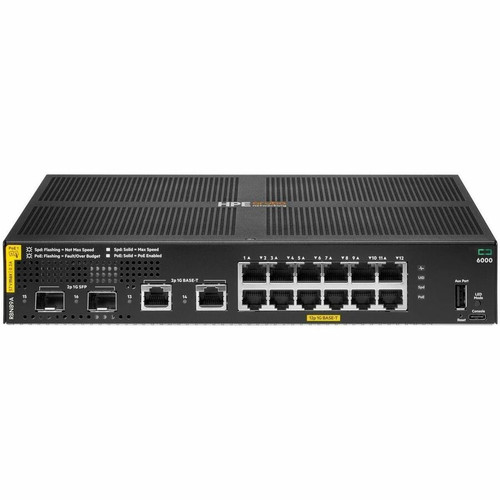 Aruba 6000 12G Class4 PoE 2G/2SFP 139W Switch - 12 Ports - Manageable - Gigabit Ethernet - 10/100/1000Base-T, 1000Base-X - 3 Layer - 2 (Fleet Network)