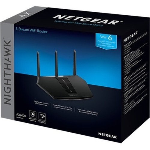 Netgear RAX30-100CNS Nighthawk AX RAX30 Wi-Fi 6 Router - Dual Band - 3 External Antennas - 4 Gigabit LAN Ports - 1. 5 GHz Triple-Core Processor