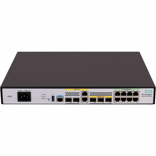 HPE FlexNetwork MSR2003X Router - 10 Ports - 8 RJ-45 Port(s) - 2 WAN Port(s) - 5 SFP (mini-GBIC) Slots - 10 Gigabit Ethernet - (Fleet Network)