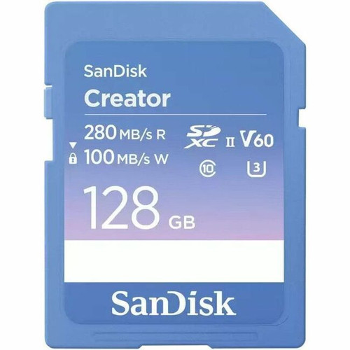 SanDisk Creator SDSDXEP-128G-GNCIS 128 GB Class 10/UHS-II (U3) V60 SDXC - 1 - 280 MB/s Read - 100 MB/s Write - Lifetime Warranty (Fleet Network)