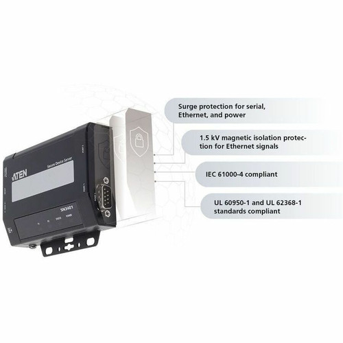 ATEN 1-Port RS-232/422/485 Secure Serial Device Server - Twisted Pair - 1 x Network (RJ-45) - 1 x Serial Port - 10/100Base-TX - Fast - (SN3401)