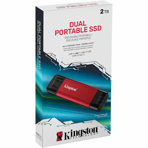 Kingston SPSD/2TB Dual Portable SSD - 2 TB External Solid State Drive - USB 3.2 Gen 2 Type A & Type C - 1050 MB/s Read - 950 MB/s Write