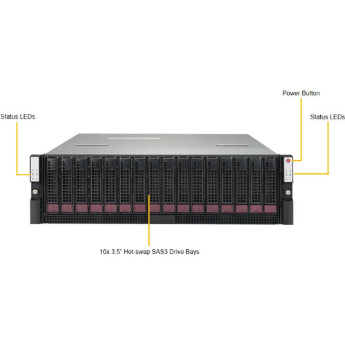 Supermicro SuperStorage Bridge Bay 937R-E2CJB Drive Enclosure - 12Gb/s SAS Host Interface - 3U Rack-mountable - Black - 16 x HDD - 16 (SSG-937R-E2CJB)