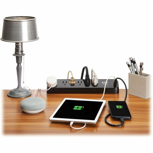 Tripp Lite by Eaton TLP610U30CLAMPB Protect It! 6-Outlet Surge Protector with 2x USB-C 30W - Black - 1.88 kVA - 900 J - Desk Mount - 10 ft Cord