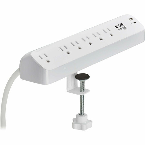 Tripp Lite series Protect It! TLP66UCLAMP 6-Outlets Surge Suppressor/Protector - White - NEMA 5-15P - 1 x USB Type A, 1 x USB Type C, (Fleet Network)