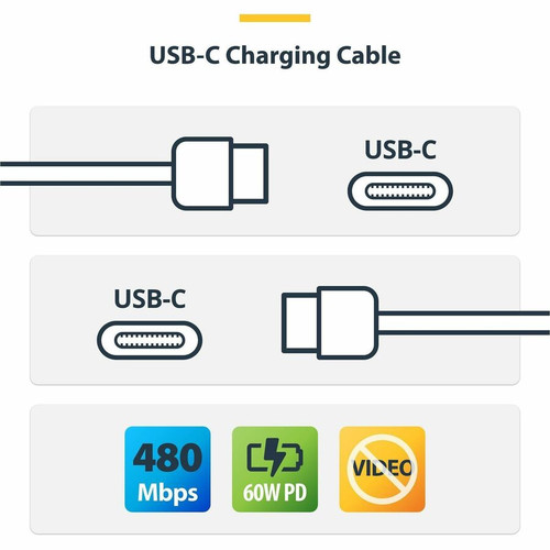 StarTech. com USB2CC3FWHE2PK USB-C Charging Cable 2-Pack - 3ft - 0. 9m White - 60W Power Delivery - USB 2. 0 - TPE Jacket