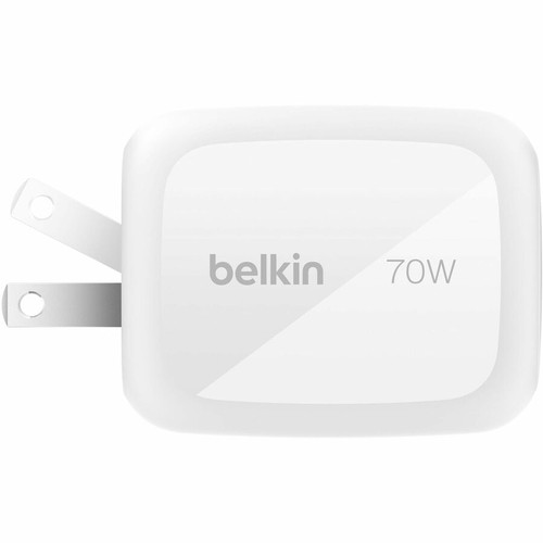 Belkin WCH018dqWH BoostCharge Pro 70W GaN Wall Charger - 3-Port - 2x USB-C - 1x USB-A - Foldable Prongs - White - US