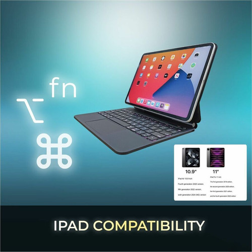 Adesso WKB-7010 Portable Keyboard/Cover Case for 10. 9" to 11" Apple iPad Pro 11 & iPad Air - Aluminum Body with Bluetooth Keyboard and Touchpad