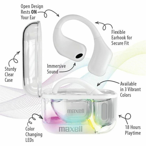 Maxell Open Wireless Earhooks True Bluetooth Ear Earbud Stereo 16 Ohm 20 Hz To kHz 32.8 Ft Range Open-ear M 197301