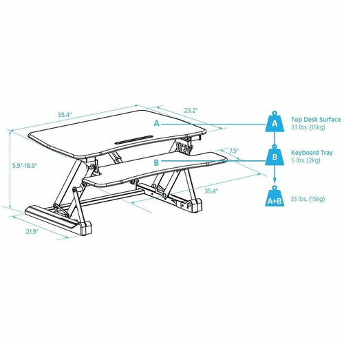 Workstream 27774 Electric Height-Adjustable Sit-Stand Desk Converter - 36in - 35. 4" Table Top - USB Charging - Ergonomic