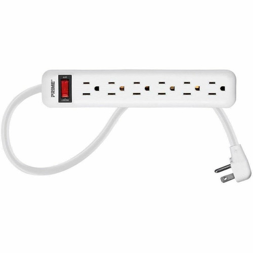 Monoprice 6 Outlet Power Strip with 3ft Cord, White - Straight - 6 x AC Power - 3 ft (0.91 m) Cord - 15 A Current - 125 V AC Voltage - (Fleet Network)