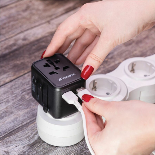 Verbatim 49543 UTA-01 Universal Travel Adapter - 12W USB-A - 2 Ports - 120V/230V AC Input