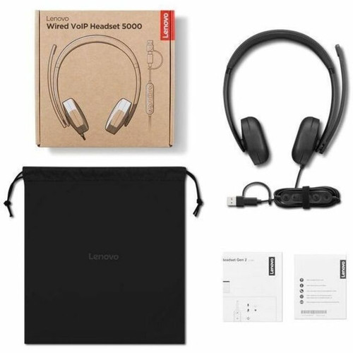Lenovo 4XD1R88995 5000 Wired VoIP Headset - Microsoft Teams Certified - Stereo - Noise Canceling - Over-the-Head - USB-A & USB-C - Black
