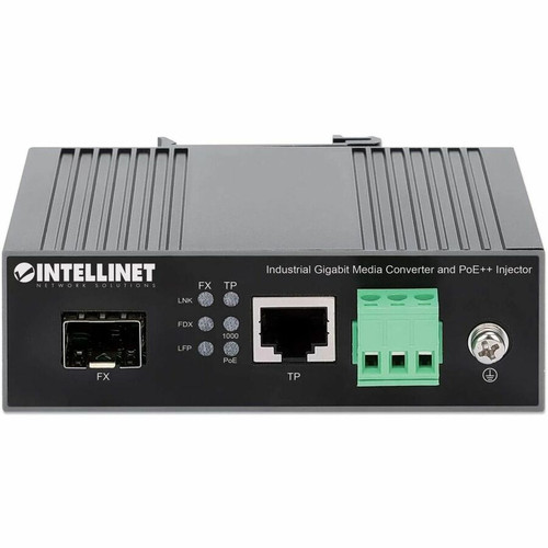 Intellinet 509107 Industrial Gigabit Media Converter & PoE++ Injector - 1 x RJ-45 - 1 x SFP - DIN Rail Mountable
