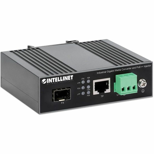 Intellinet 509107 Industrial Gigabit Media Converter & PoE++ Injector - 1 x RJ-45 - 1 x SFP - DIN Rail Mountable