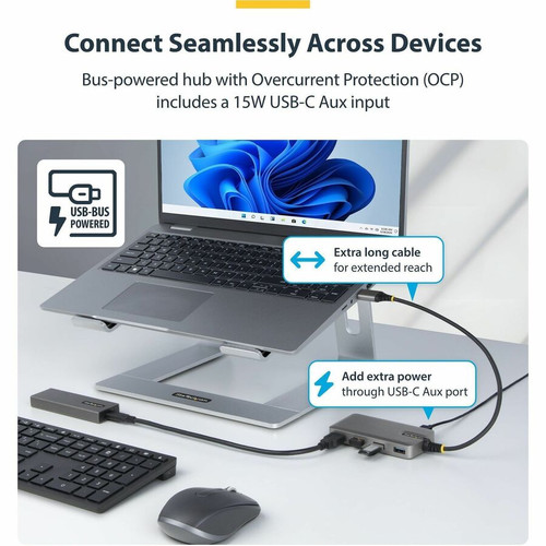 StarTech.com 5G4AC-USB-A-HUB 4-Port USB-A Hub - 5Gbps - Bus Powered - USB-C Auxiliary Power Input - Portable