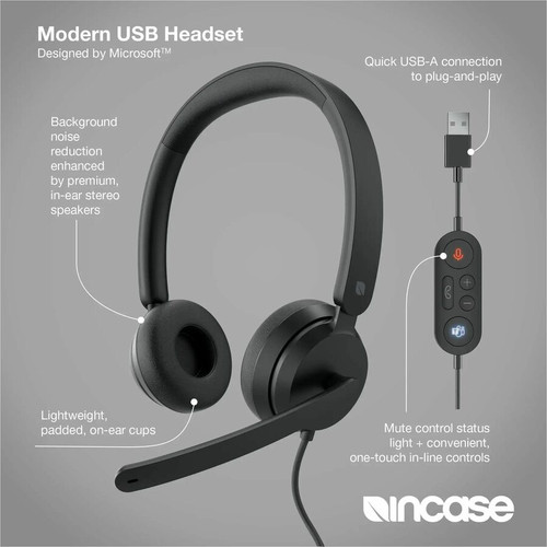 Incase Modern USB Headset - Microsoft Teams Certification - Stereo - USB Type A - Wired - Over-the-head, On-ear - Binaural - - Noise - (6ID-00012)