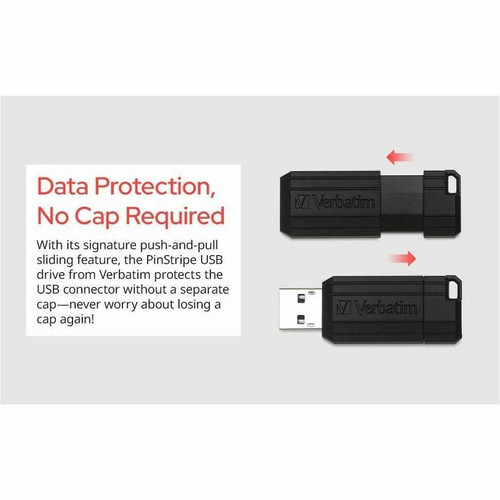 Verbatim 32GB PinStripe USB Flash Drive Business Pack - 32 GB - USB 2.0 Type A - Black - Lifetime Warranty - 10 / Pack (70062)