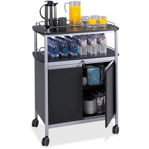 Safco Mobile Beverage Cart - 4 Casters - 3.50" (88.90 mm) Caster Size - Melamine, Steel - 33.5" (850.90 mm) Width x 21.8" (552.45 mm) (Fleet Network)