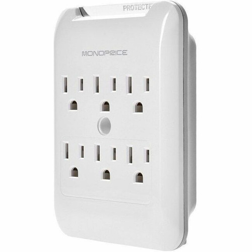 Monoprice 6 Outlet Power Surge Protector Slim Wall Tap - 540 Joules - Household Electronic - 6 x AC Power - 1.80 kVA - 540 J - 120 V - (Fleet Network)