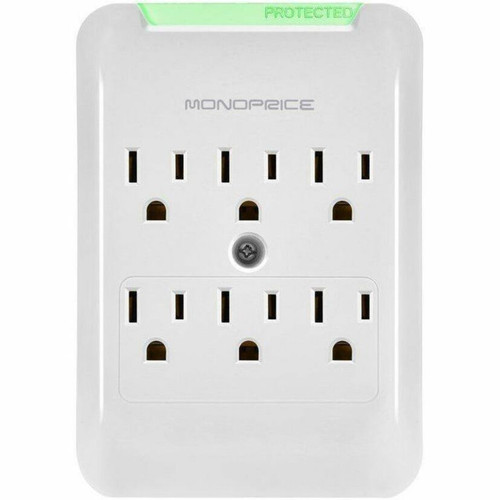 Monoprice 9196 Slim Wall Tap Surge Protector - 6 Outlets - 540 Joules - 1. 80 kVA - 120V AC - Direct Plug