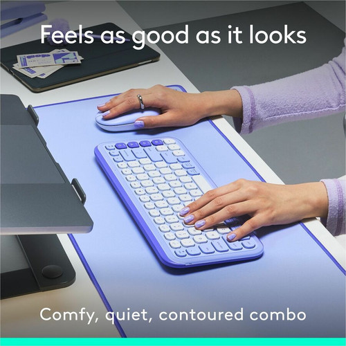 Logitech POP Icon Combo Keyboard & Mouse - Wireless Bluetooth 5.1 Keyboard - Off White, Lilac - Wireless Bluetooth Mouse - 4 Button - (920-013043)