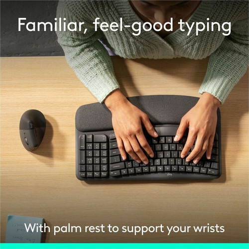 Logitech 920-013610 Wave Keys and Lift Combo - Wireless Ergonomic Keyboard & Mouse - Bluetooth/USB - Plunger Keyswitch - Graphite - English (US)