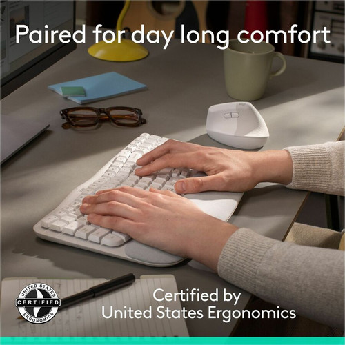 Logitech 920-013611 Wave Keys and Lift Combo - Wireless Ergonomic Keyboard & Mouse - Bluetooth - Plunger Keys - Off White - English - US