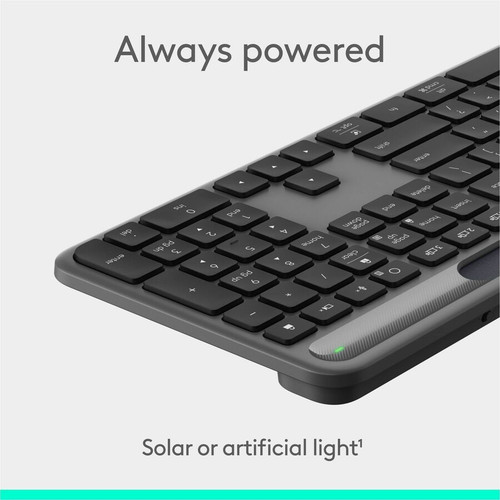 Logitech 920-013755 Signature Slim Solar+ Wireless Keyboard - Full-size Bluetooth - 10-Year Battery - Graphite