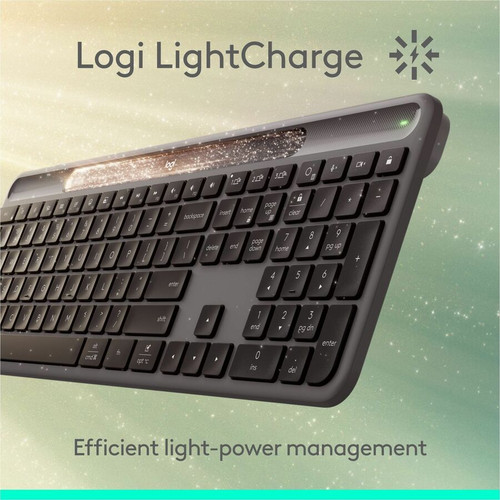 Logitech 920-013755 Signature Slim Solar+ Wireless Keyboard - Full-size Bluetooth - 10-Year Battery - Graphite