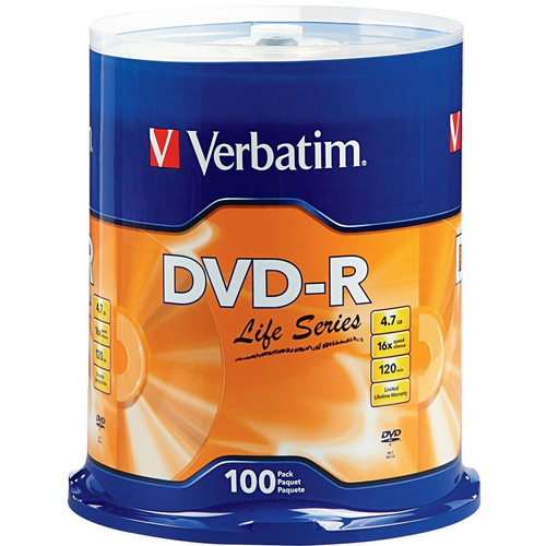 Verbatim Life 97177 DVD Recordable Media - DVD-R - 16x - 4.70 GB - 100 - 120mm - 2 Hour Maximum Recording Time (Fleet Network)