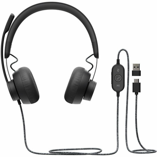 Logitech Zone Headset - USB Type C - Wired - 36 Ohm - 20 Hz to 20 kHz - 6.2 ft (1.90 m) Cable - Noise Cancelling Microphone - Noise - (Fleet Network)