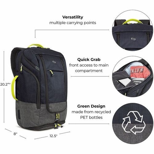 Solo Velocity Carrying Case (Backpack) for 17.3" Apple iPad Notebook - Blue Gray - Shoulder Strap, Hand Carry - 21" (533.40 mm) Height (ACV732-4)