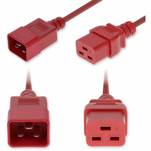 AddOn 3ft C20 Male to C19 Female Standard Commercial 14 AWG 250V at 15A PVC SJT (Service Junior Thermoplastic) Red Power Cable - 14 - (Fleet Network)
