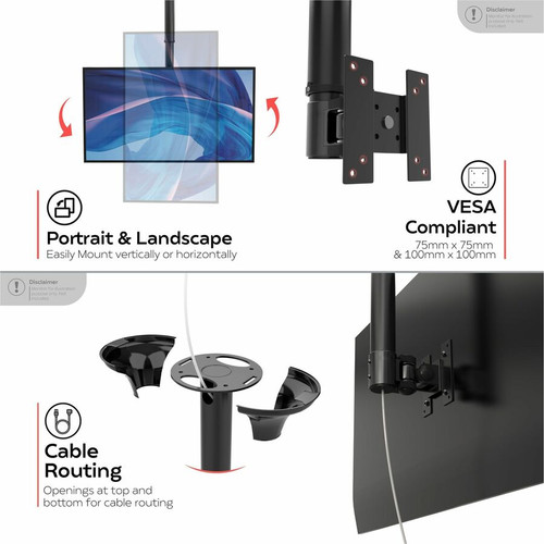 CTA Digital ADD-HACMMT Height-Adjustable Ceiling Mount for Monitors & TVs - 25" to 41" Screens - VESA 75 x 75/100 x 100 - Swivel - Tilt - Key Lock