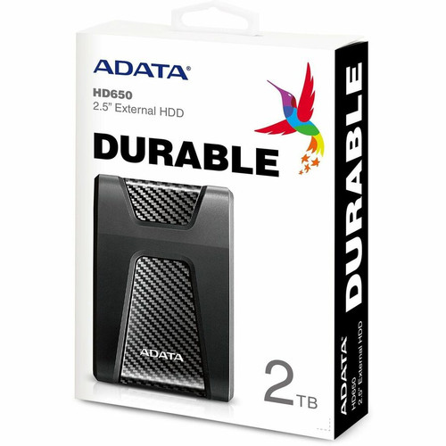 Adata AHD650-2TU31-CBK HD650 2 TB External Hard Drive - USB 3.2 (Gen 1) - 256-bit AES Encryption - Black - Gaming Console Supported