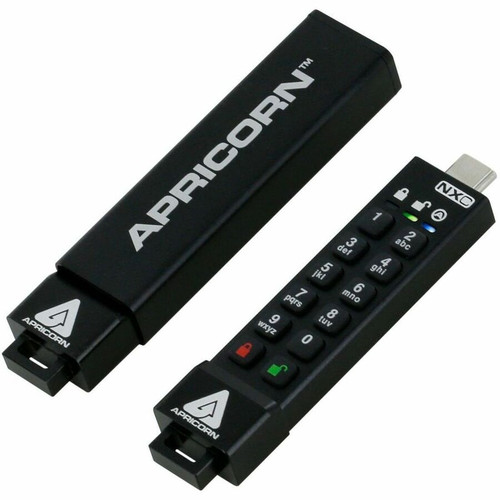 Apricorn Aegis Secure Key 3NXC 256GB USB 3.2 Type C Flash Drive - 512 GB - USB 3.2 Type C - 625 MB/s Write Speed - Black - 256-bit - 3 (Fleet Network)
