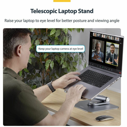 StarTech.com ATER-LAPTOP-RISER Telescopic Laptop Stand - 360° Swivel Base - Adjustable Height/Tilt - 11 lb Capacity - Silver Anodized Aluminum