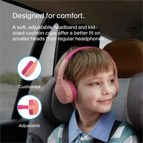 Belkin SoundForm Mini Wireless On-Ear Headphones for Kids - Stereo - Wired/Wireless - Bluetooth - Over-the-head, On-ear - Binaural - - (AUD001btPKV3)