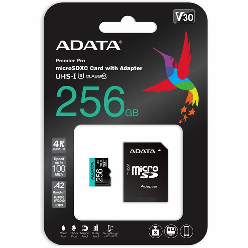 Adata Premier Pro 256 GB Class 10/UHS-I (U3) V30 microSDXC - 100 MB/s Read - 85 MB/s Write - Lifetime Warranty (AUSDX256GUI3V30SA2-RA1)