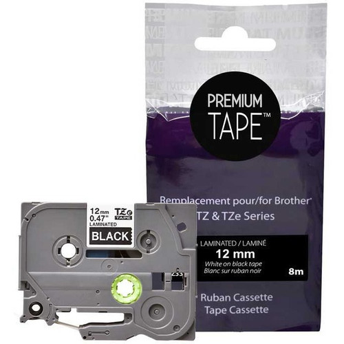 Premium Tape Label Tape - Alternative for Brother TZe-335 - 1/2" x 26' (12 mm x 8 m) - White on Black - 1 Pack (Fleet Network)