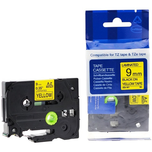 Premium Tape Label Tape - Alternative for Brother TZe-621 - 3/8'' x 26' (9 mm x 8 m) - Black on Yellow - 1 Pack (Fleet Network)