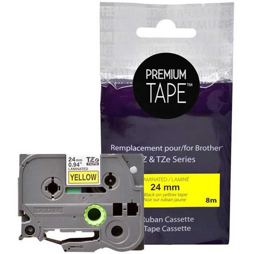 Premium Tape Label Tape - Alternative for Brother TZe-651 - 1' X 26' (24 mm X 8 m) - Black on Yellow - 1 Pack (Fleet Network)