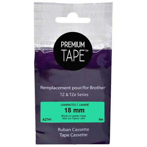 Genuine Premium Tape AZ741 Label Tape - Alternative for Brother TZe-741 - 3/4" x 26' (18 mm x 8 m) - Black on Green - 1 Pack
