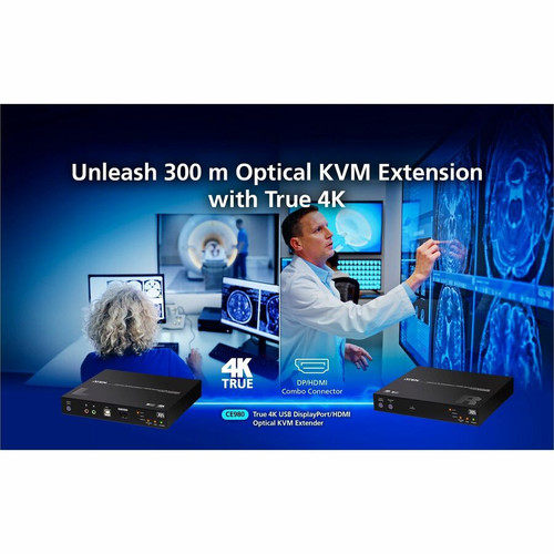 Aten CE980 USB True 4K DisplayPort/HDMI Optical KVM Extender - 300m Fiber - 4K@60Hz - Rack-Mountable
