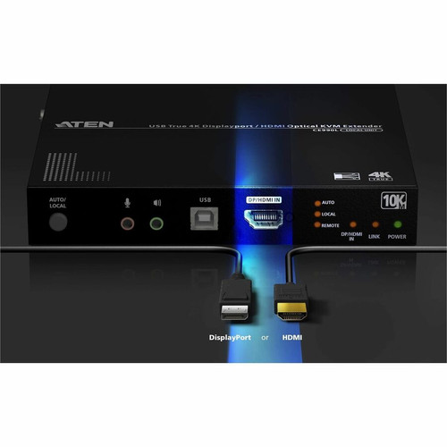 Aten CE990 USB True 4K DisplayPort/HDMI Optical KVM Extender - 10 km Fiber - 4K @ 60 Hz - 1 Local & 1 Remote User - Rack-Mountable