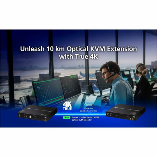 Aten CE990 USB True 4K DisplayPort/HDMI Optical KVM Extender - 10 km Fiber - 4K @ 60 Hz - 1 Local & 1 Remote User - Rack-Mountable