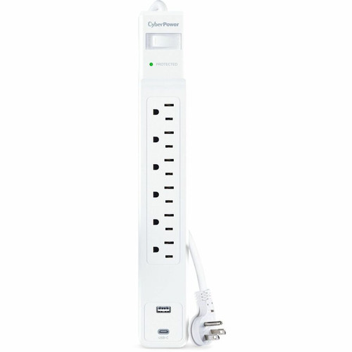 CyberPower CSP604UCW Home Office Surge Protector with 1500 J Surge Suppression - Clamping Voltage 800V, 4 ft Cord, NEMA 5-15P, 45&deg; (Fleet Network)