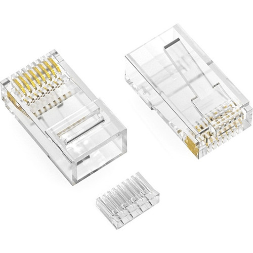 Axiom RJ45 Cat.5e UTP Plug w/Inserter, Solid/Stranded Wire, 50 Micron, 100-Pack - 100 - Clear (Fleet Network)