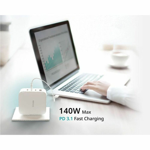 D-Link DCF-141 DCF-141140W Universal AC Adapter - GaN Fast Charging - 1 USB & 3 USB-C Ports - For Notebooks - Tablets - Phones